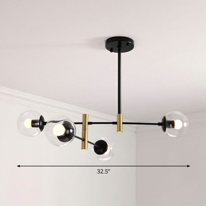 Swivelable Rod Arm Ceiling Chandelier Nordic Metal Living Room Suspension Light with Ball Glass Shade