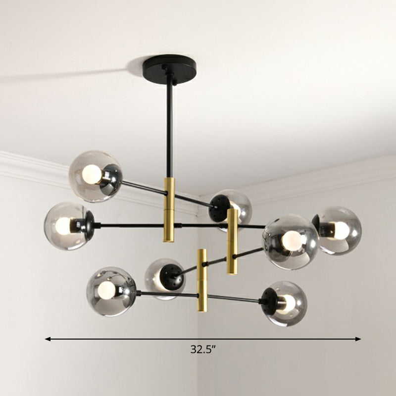 Swivelable Rod Arm Ceiling Chandelier Nordic Metal Living Room Suspension Light with Ball Glass Shade