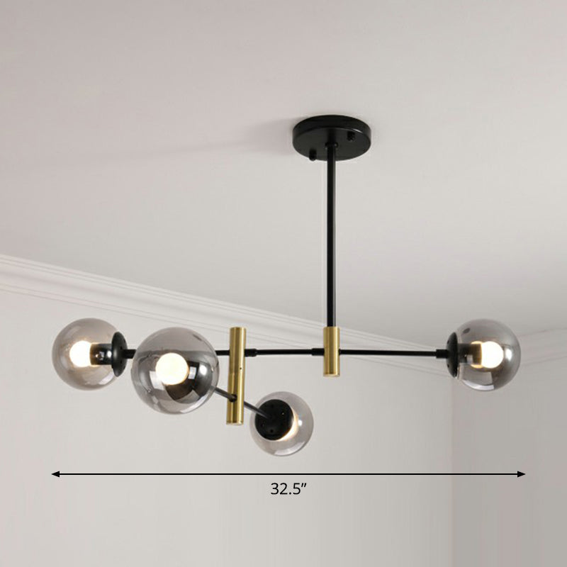 Swivelable Rod Arm Ceiling Chandelier Nordic Metal Living Room Suspension Light with Ball Glass Shade