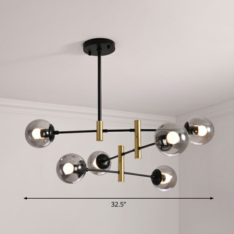 Swivelable Rod Arm Ceiling Chandelier Nordic Metal Living Room Suspension Light with Ball Glass Shade