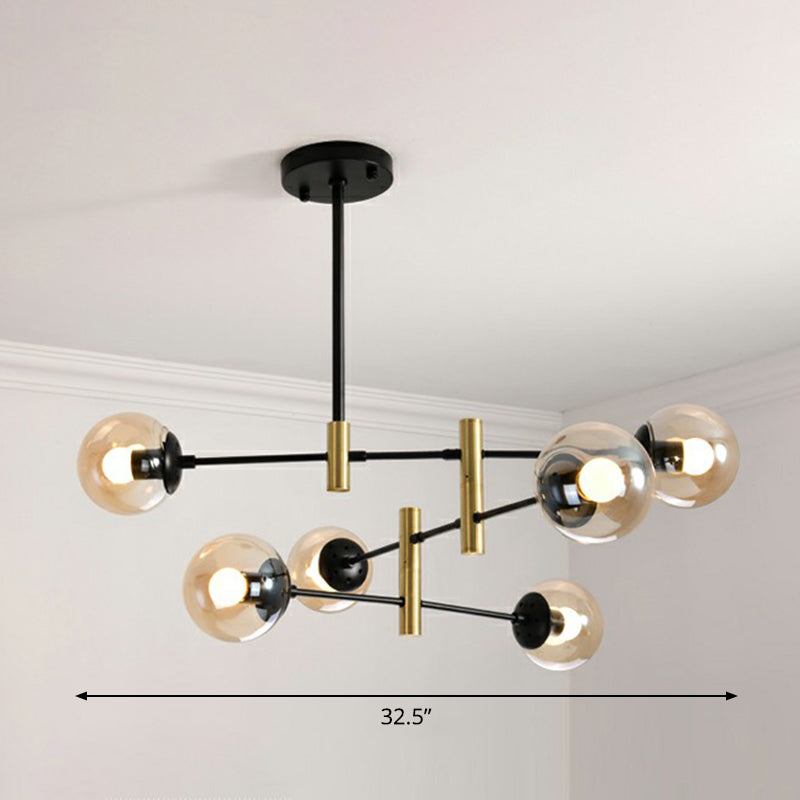 Swivelable Rod Arm Ceiling Chandelier Nordic Metal Living Room Suspension Light with Ball Glass Shade