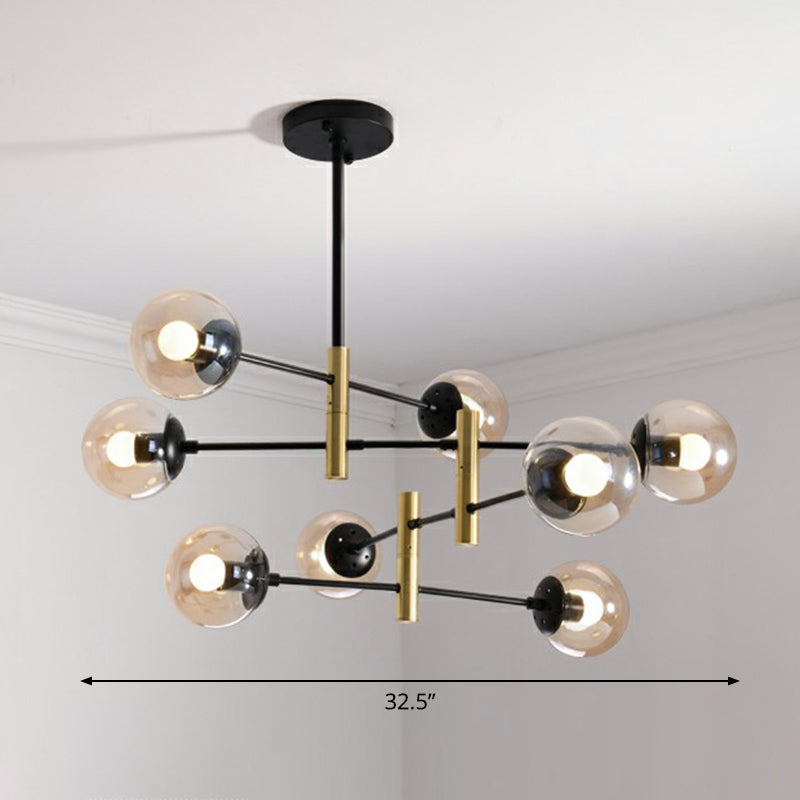 Swivelable Rod Arm Ceiling Chandelier Nordic Metal Living Room Suspension Light with Ball Glass Shade
