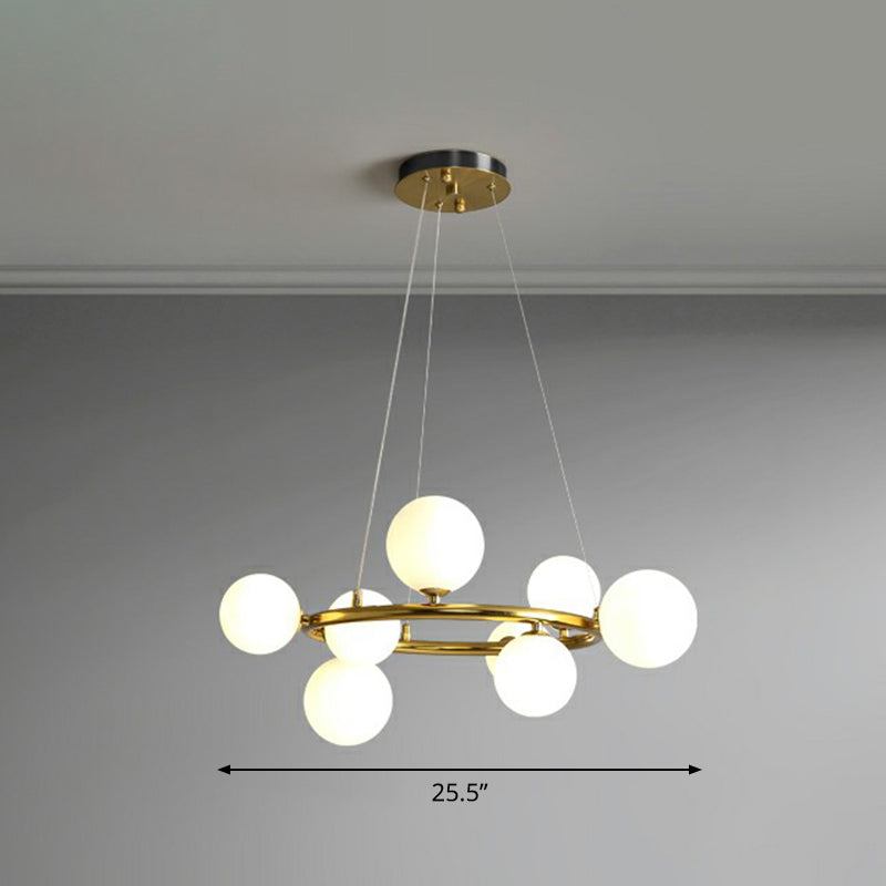 Anello lampada a lampadina in metallo moderno lampada sospesa elegante con sfumatura di vetro opale