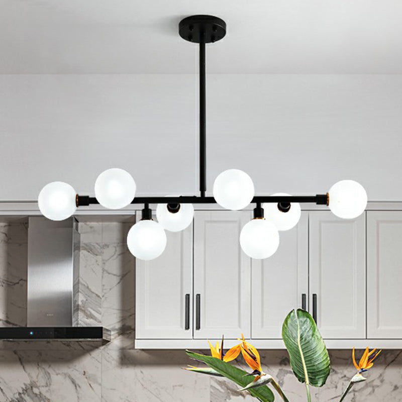 Glass Mini Globe Hanging Light Nordic 8 Lights Black Island Lighting Fixture for Restaurant