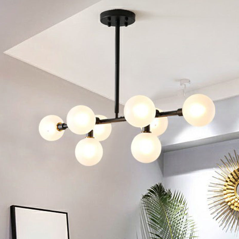 Glass Mini Globe Hanging Light Nordic 8 Lights Black Island Lighting Fixture for Restaurant