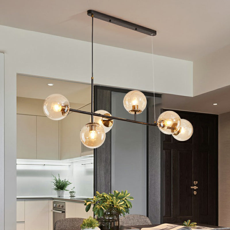 6-Light Dining Room Hanging Lamp Postmodern Style Island Light with Ball Glass Shade