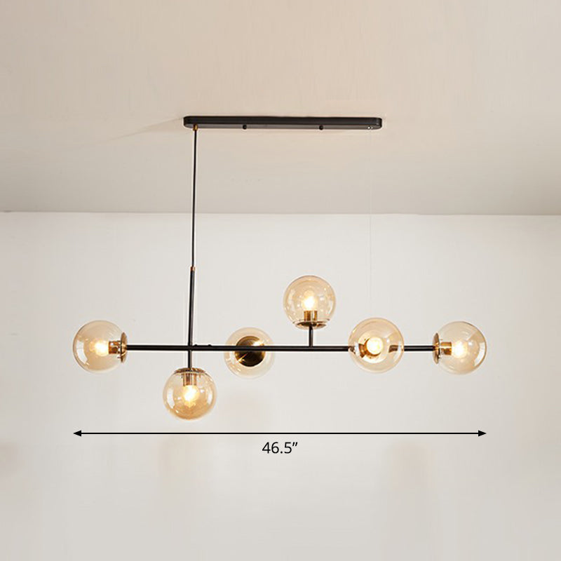 6-Light Dining Room Hanging Lamp Postmodern Style Island Light with Ball Glass Shade