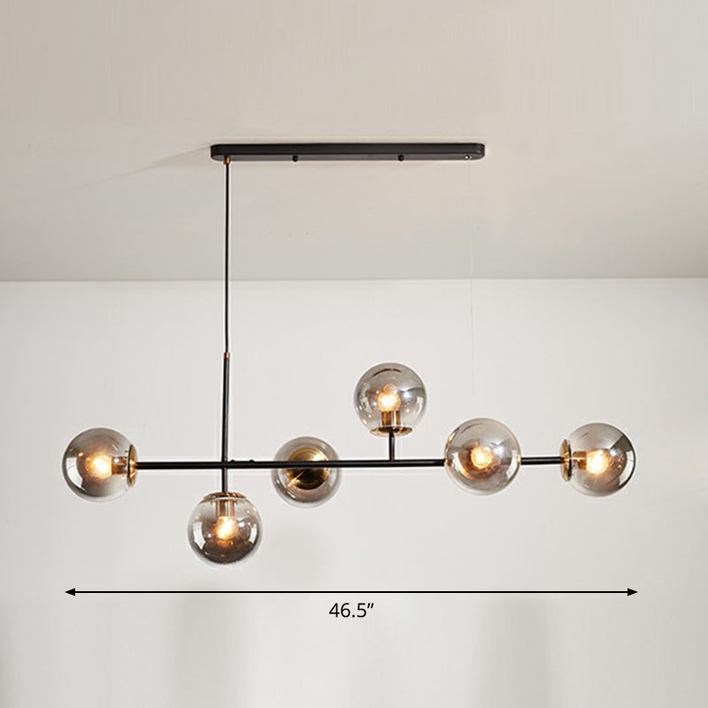 6-Light Dining Room Hanging Lamp Postmodern Style Island Light with Ball Glass Shade