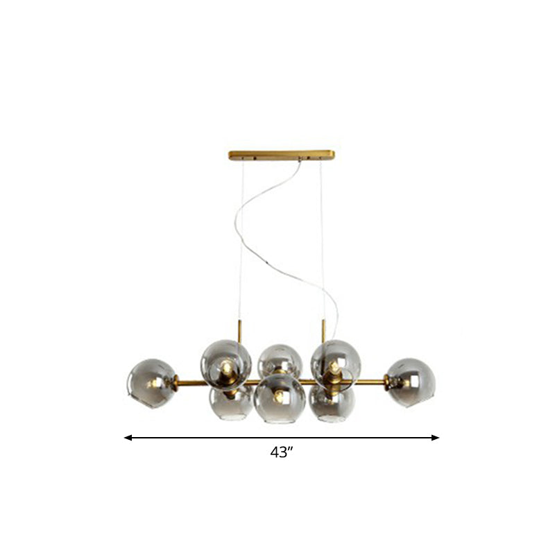 Nordic Dome Suspension Lighting Smoke Grey Glass 8-Head Dining Room Hanging Island Light