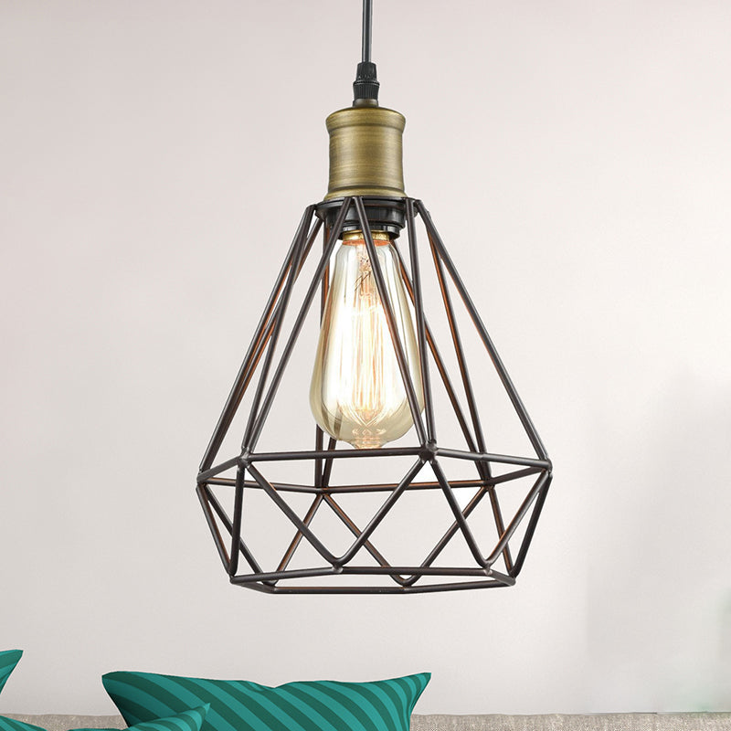 Retro Diamond Cage Pendelleuchte 1 Glühbirnenhängelampe in Messing/antikes Messing für Wohnzimmer
