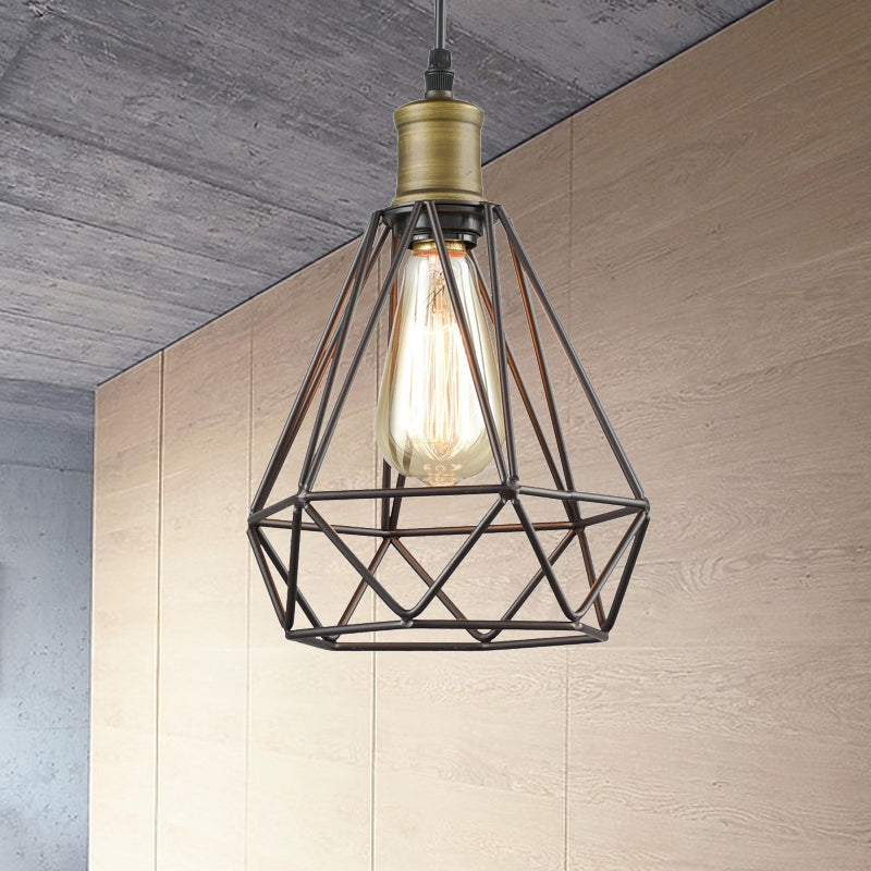 Retro Diamond Cage Pendelleuchte 1 Glühbirnenhängelampe in Messing/antikes Messing für Wohnzimmer