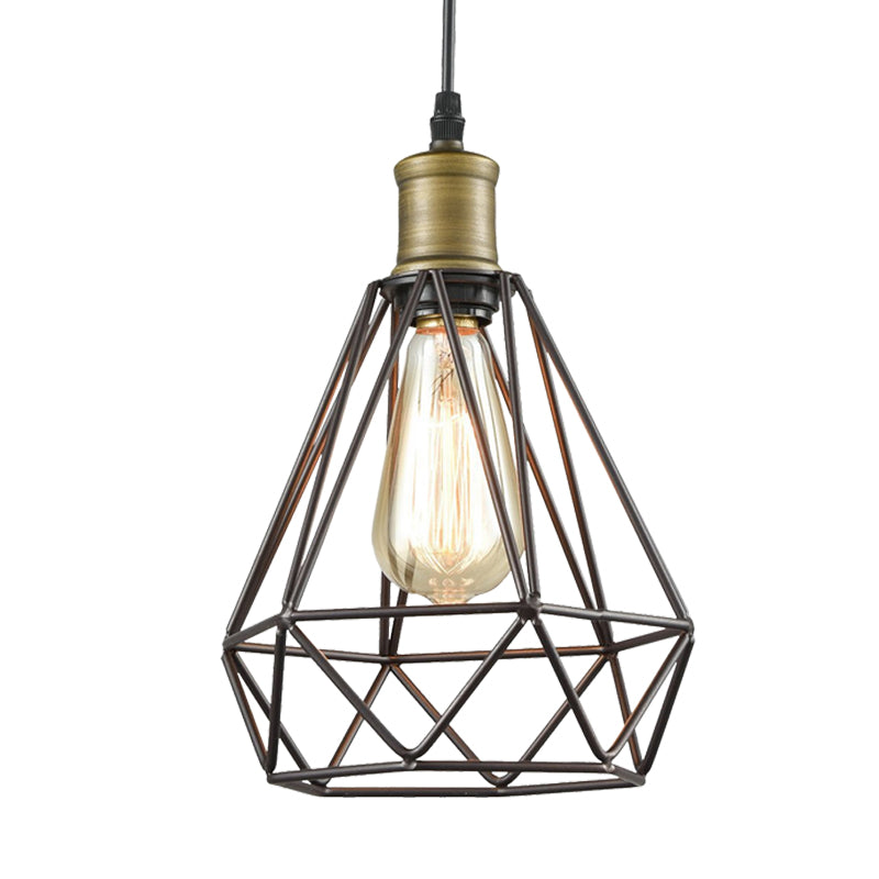 Retro Diamond Cage Pendelleuchte 1 Glühbirnenhängelampe in Messing/antikes Messing für Wohnzimmer