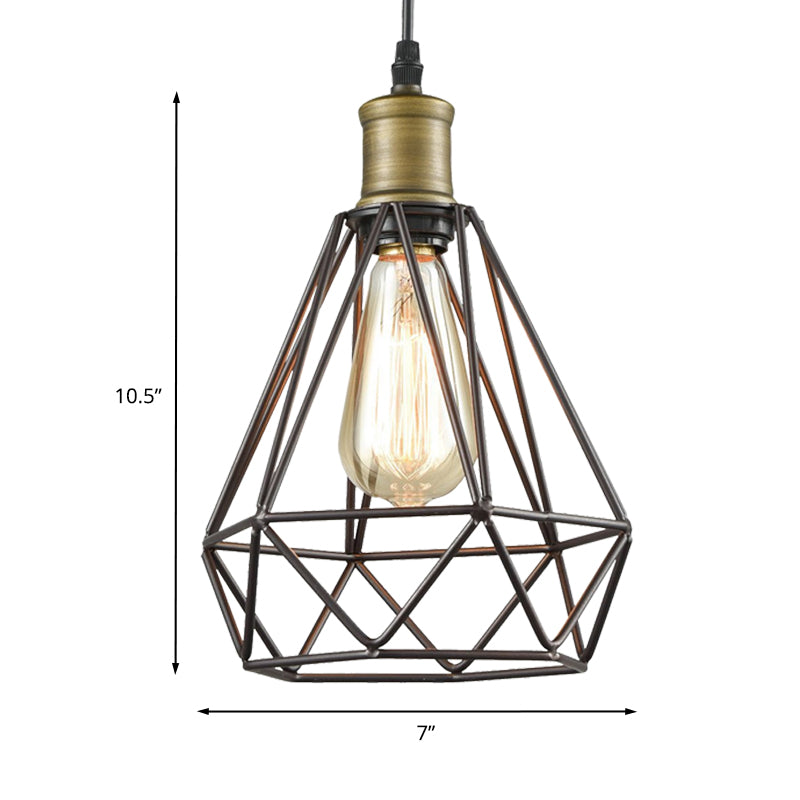 Retro Diamond Cage Pendelleuchte 1 Glühbirnenhängelampe in Messing/antikes Messing für Wohnzimmer