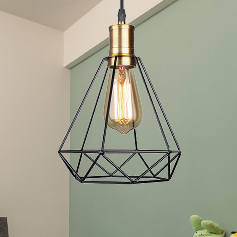 Retro Diamond Cage Pendelleuchte 1 Glühbirnenhängelampe in Messing/antikes Messing für Wohnzimmer