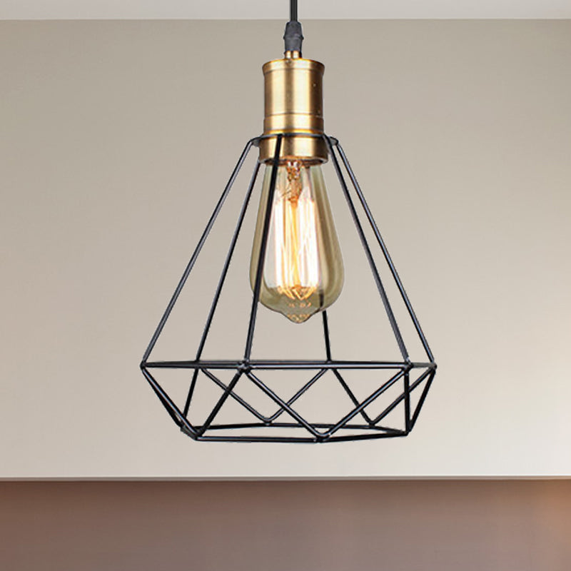 Retro Diamond Cage Pendelleuchte 1 Glühbirnenhängelampe in Messing/antikes Messing für Wohnzimmer