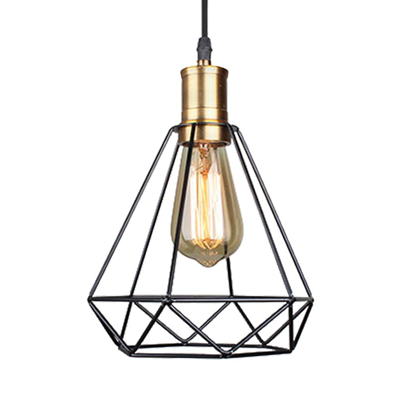 Retro Diamond Cage Pendelleuchte 1 Glühbirnenhängelampe in Messing/antikes Messing für Wohnzimmer