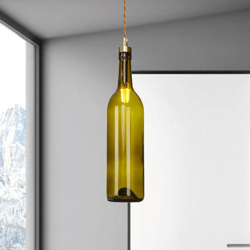 Industrial Wine Bottle Hanging Lamp 1 Light Glass Ceiling Pendant Light with Adjustable Cord in Smoke Grey/Green