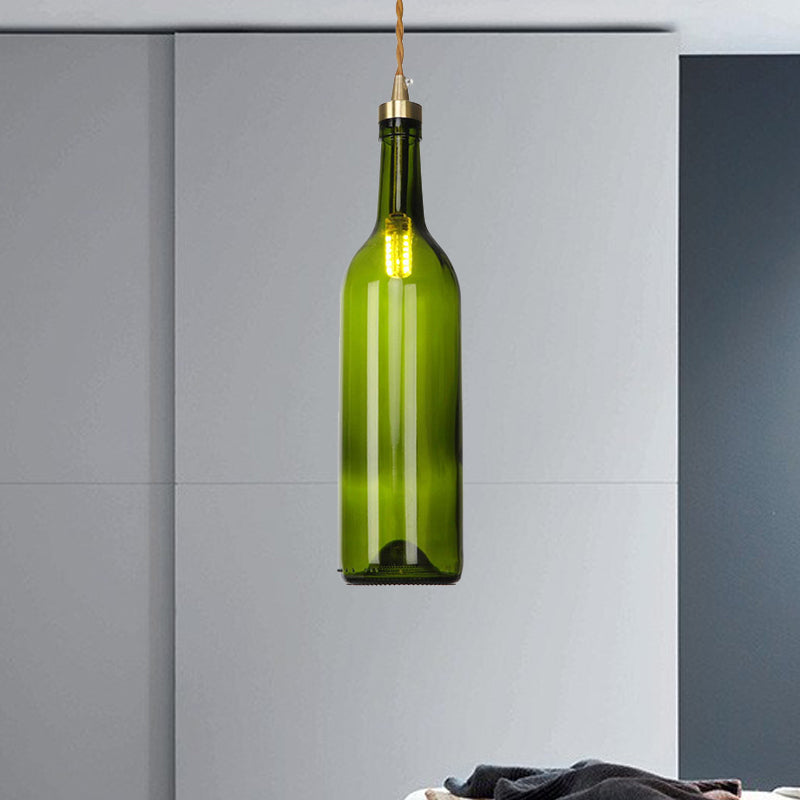Industrial Wine Bottle Hanging Lamp 1 Light Glass Ceiling Pendant Light with Adjustable Cord in Smoke Grey/Green