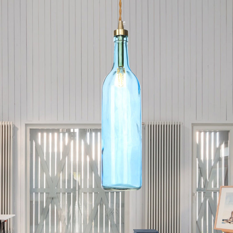 Industrial Wine Bottle Hanging Lamp 1 Light Glass Ceiling Pendant Light with Adjustable Cord in Smoke Grey/Green