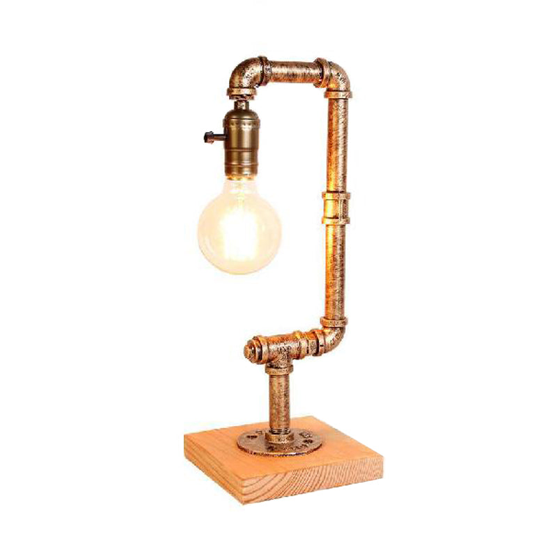Lampe à table à tuyaux en fer forgé rustique élégant 1 Éclairage de table à chambre claire légère avec ampoule ouverte en bronze