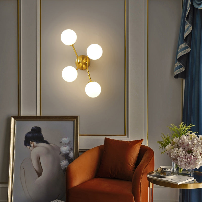 Brass Branch Wall Light Minimalistic Ball Glass Sconce Lighting Fixture for Bedroom