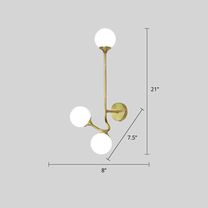 White Glass Geometric Wall Lighting Postmodern Brass Finish Wall Sconce for Living Room