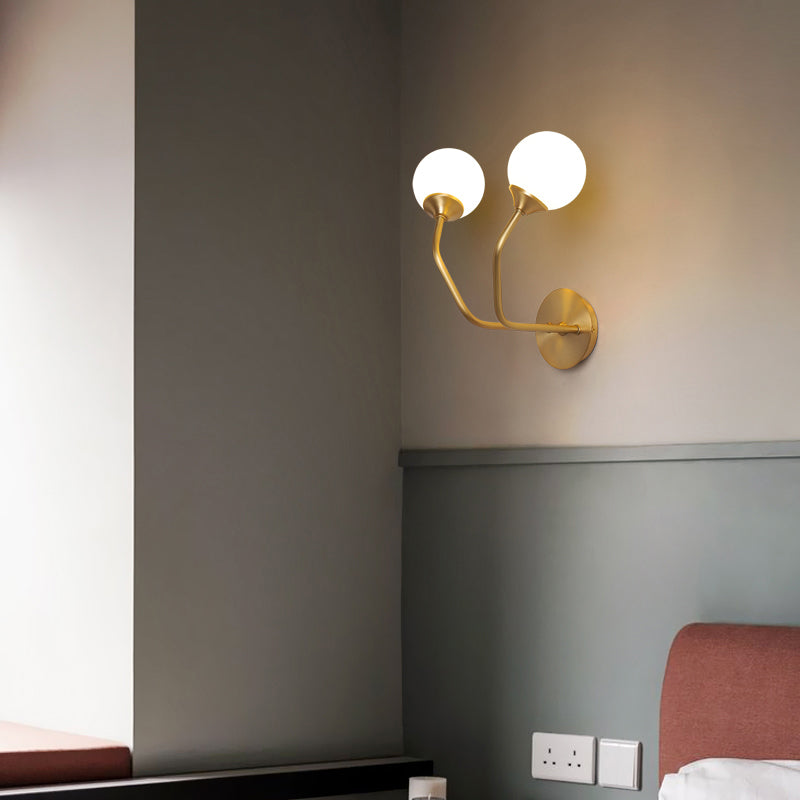 White Glass Geometric Wall Lighting Postmodern Brass Finish Wall Sconce for Living Room