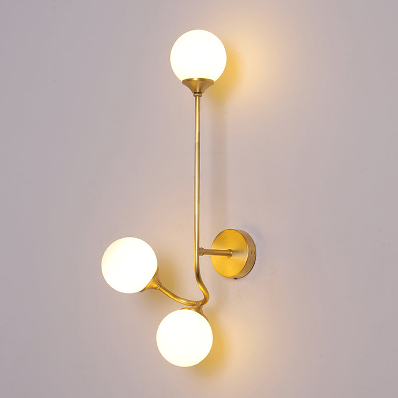 White Glass Geometric Wall Lighting Postmodern Brass Finish Wall Sconce for Living Room