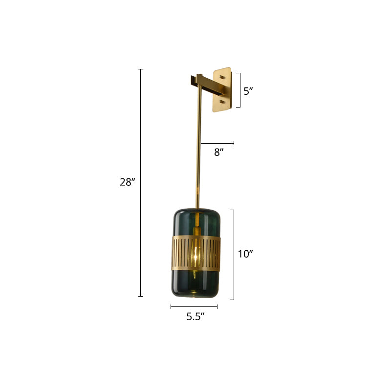 Postmodern Wall Light Fixture Brass Cylindrical Wall Sconce Lighting with Glass Shade