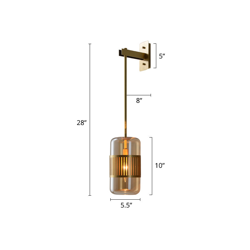 Postmodern Wall Light Fixture Brass Cylindrical Wall Sconce Lighting with Glass Shade