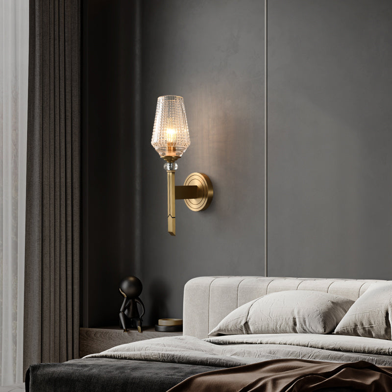 Postmodern 1 Bulb Wall Sconce Brass Diamond Shaped Wall Light with Lattice Glass Shade
