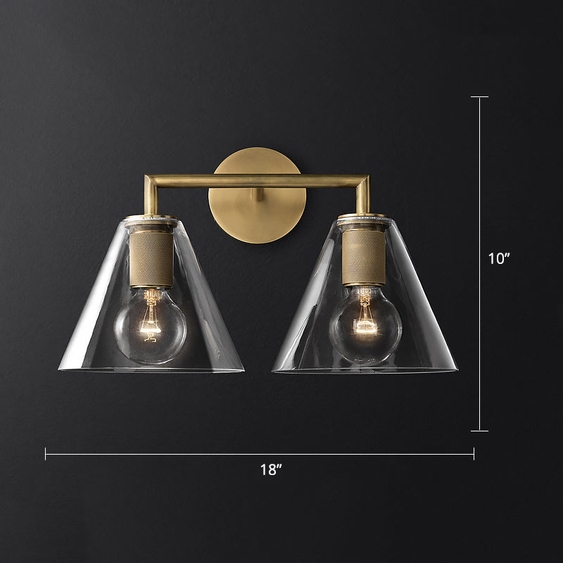Conic Bedside Wall Mount Light Clear Glass 1-Light Minimalistic Sconce Lamp in Brass