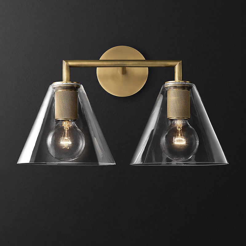 Conic Bedside Wall Mount Light Clear Glass 1-Light Minimalistic Sconce Lamp in Brass