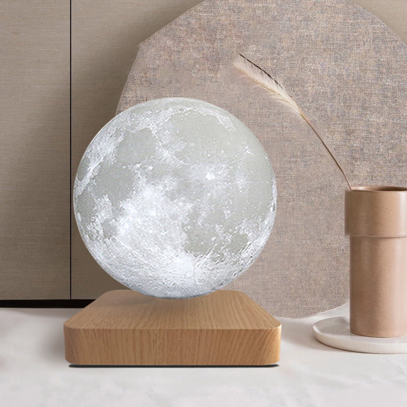 Plastic Moon Shaped Table Light Decorative LED White Maglev Nightstand Lamp for Child Room