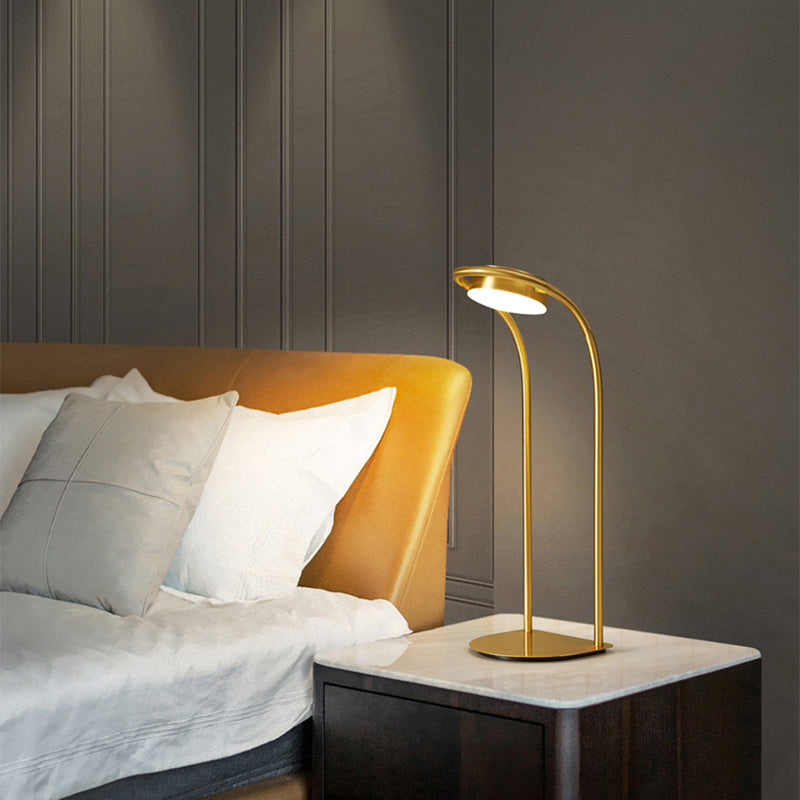 Bend Metallic Nightstand Lamp Postmodern Brass LED Table Lighting for Living Room