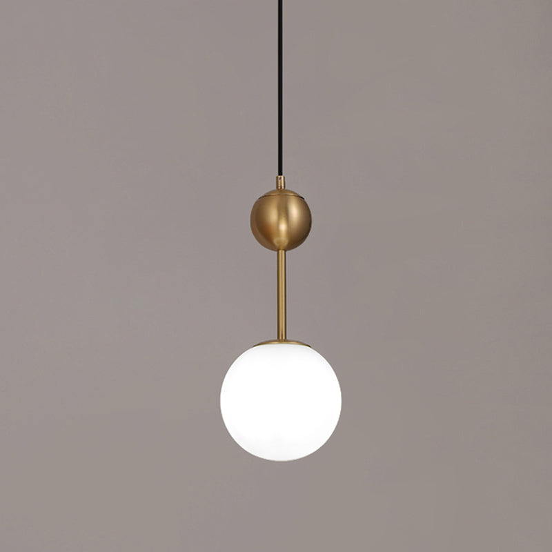 Ball Bedside Hanging Light Opaline Glass 1-Light Minimalist Suspension Pendant in Brass