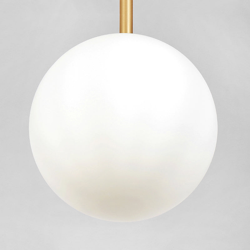 Ball Bedside Hanging Light Opaline Glass 1-Light Minimalist Suspension Pendant in Brass
