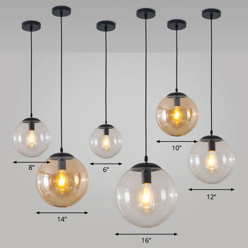 1-Head Restaurant Hanging Lamp Minimalist Ceiling Pendant with Sphere Glass Shade