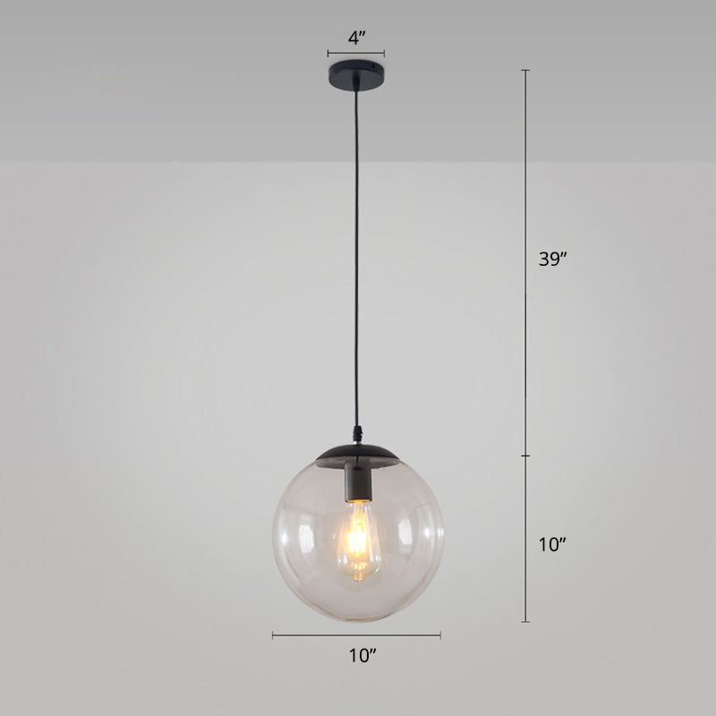 1-Head Restaurant Hanging Lamp Minimalist Ceiling Pendant with Sphere Glass Shade