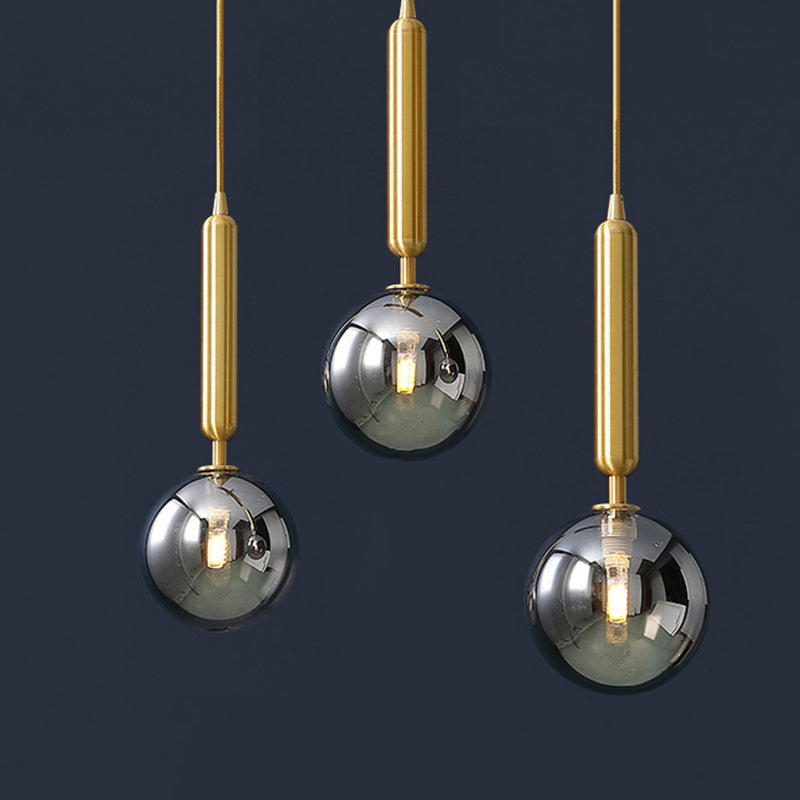 3 Lights Dining Room Multi Ceiling Light Postmodern Brass Pendant with Ball Glass Shade