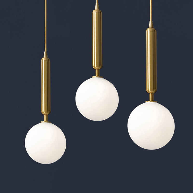 3 Lights Dining Room Multi Ceiling Light Postmodern Brass Pendant with Ball Glass Shade