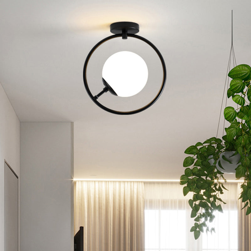 Ball and Ring Corridor Ceiling Light Glass 1-Light Minimalist Semi Flush Mount Light