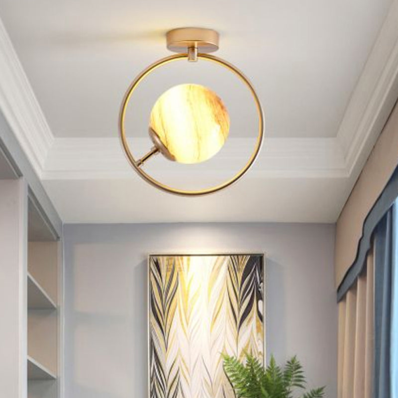 Ball and Ring Corridor Ceiling Light Glass 1-Light Minimalist Semi Flush Mount Light