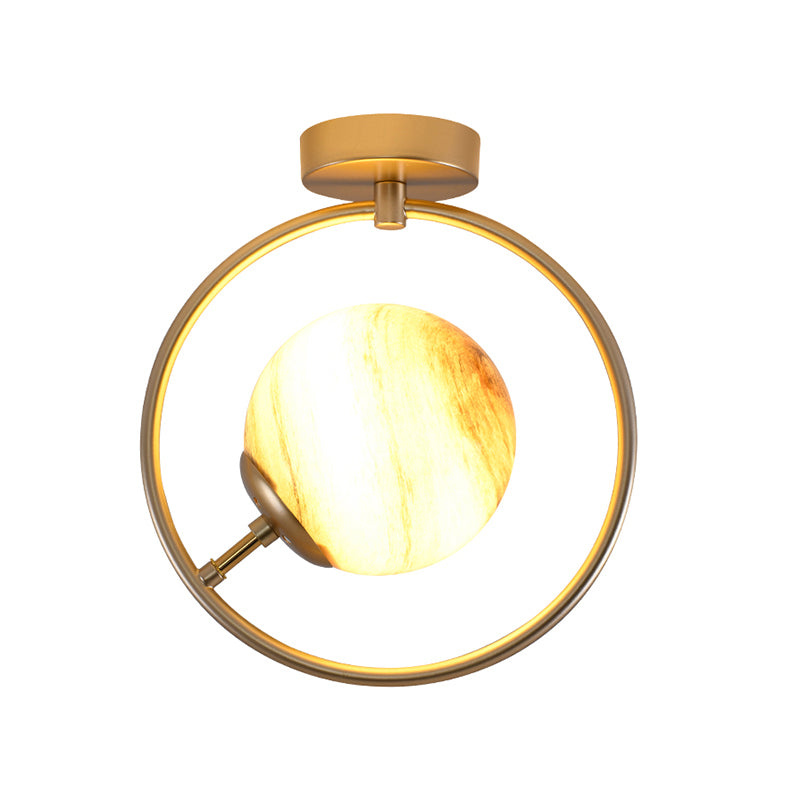 Ball and Ring Corridor Ceiling Light Glass 1-Light Minimalist Semi Flush Mount Light