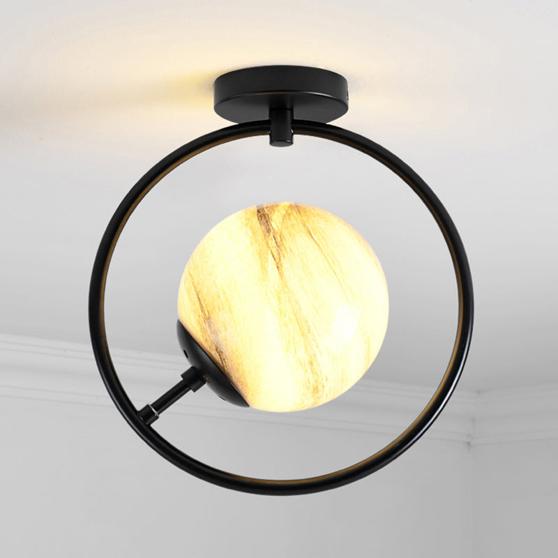 Ball and Ring Corridor Ceiling Light Glass 1-Light Minimalist Semi Flush Mount Light