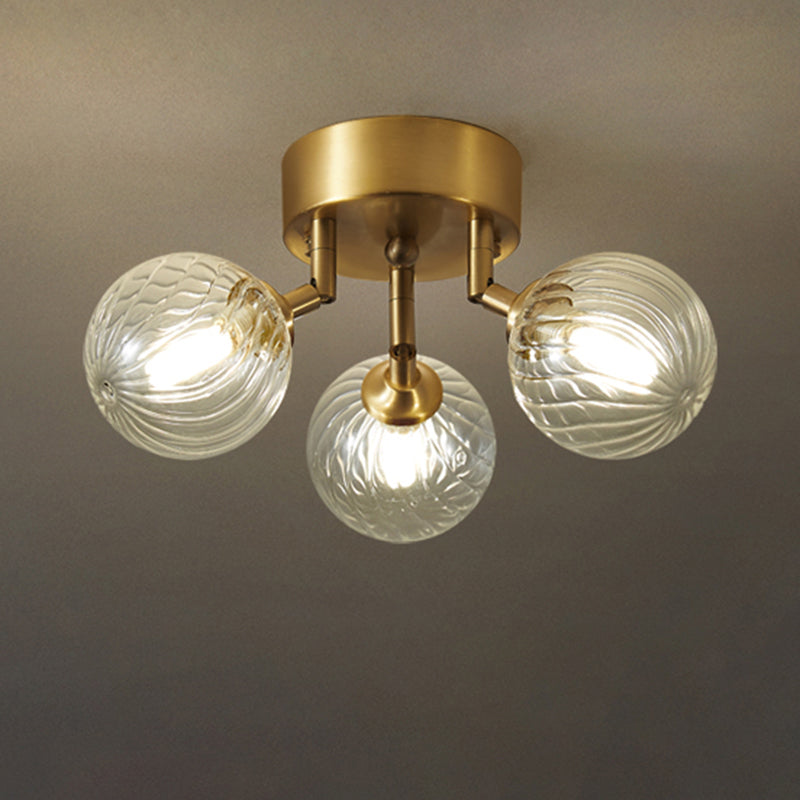 Bal post-moderne Semi-Mount Lighting Clear Twist Glass Dining Room Flush Ceiling Light in Brass