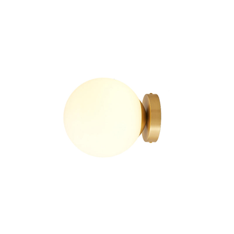 Luz empotrada de techo esférica minimalista, luz empotrada de entrada única de vidrio blanco en dorado
