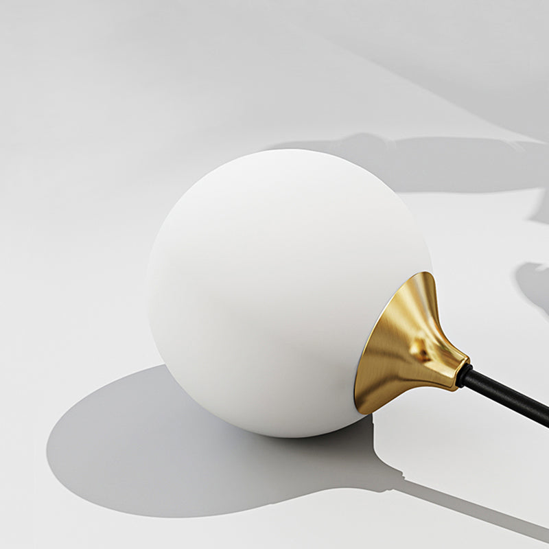 Milky Glass Ball Flush Chandelier Nordic Black-Brass Semi Flush Mount Lighting for Bedroom