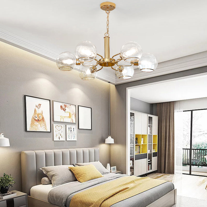 Iluminación colgante de cúpula de vidrio transparente Lámpara de oro posmoderna de acabado de oro para sala de estar