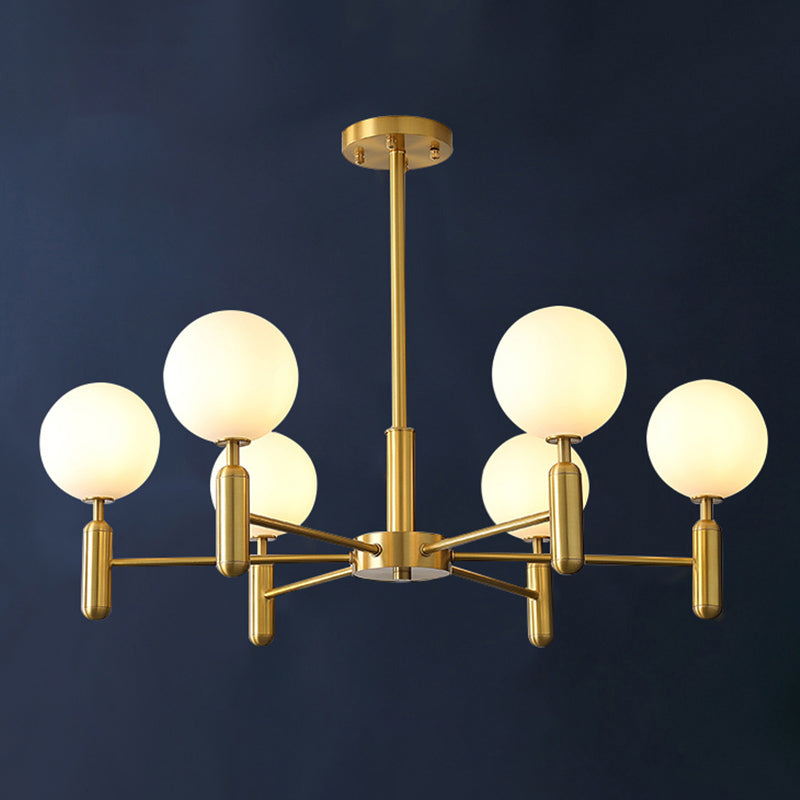 Soggiorno a sospensione Light Light Postmodern Brass lampadario con tonalità in vetro a sfera